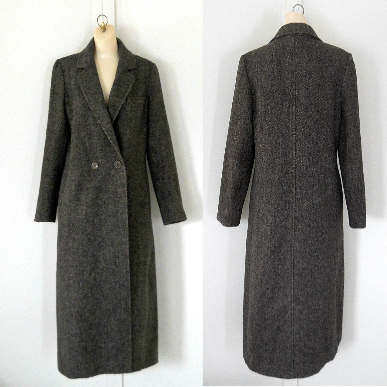 Brown Herringbone Wool Coat Women Wool Coat Long Wool Coat