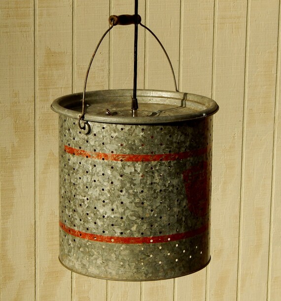 Large Galvanized Minnow Bucket Hanging Lights Unique Glow