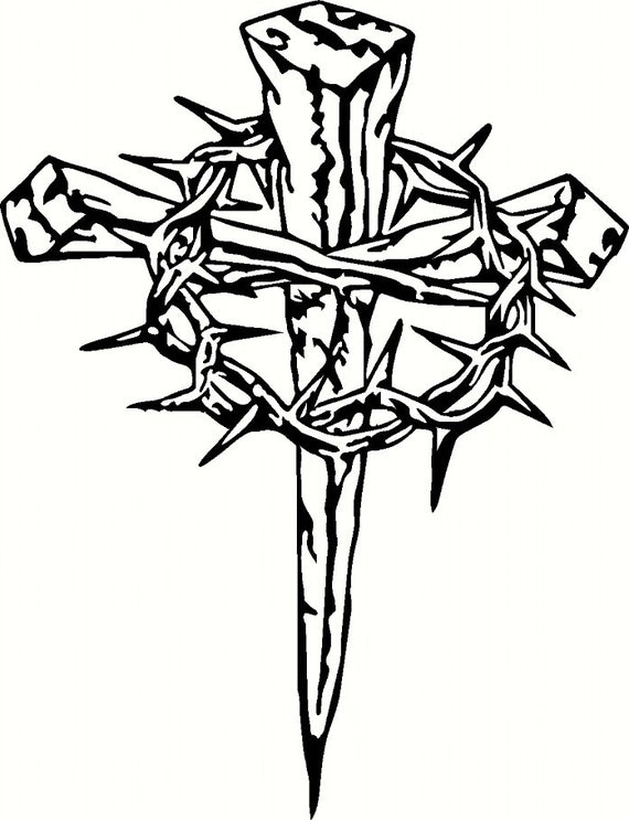 Download Items similar to Vinyl Cross with Crown of Thorns on Etsy