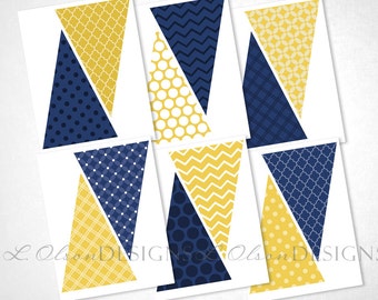 Navy and Yellow Pennant Banner - DIY Printable - INSTANT DOWNLOAD