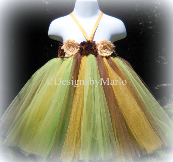 Woodland fairy tutu dress Green brown Faerie by Designsbymarlo