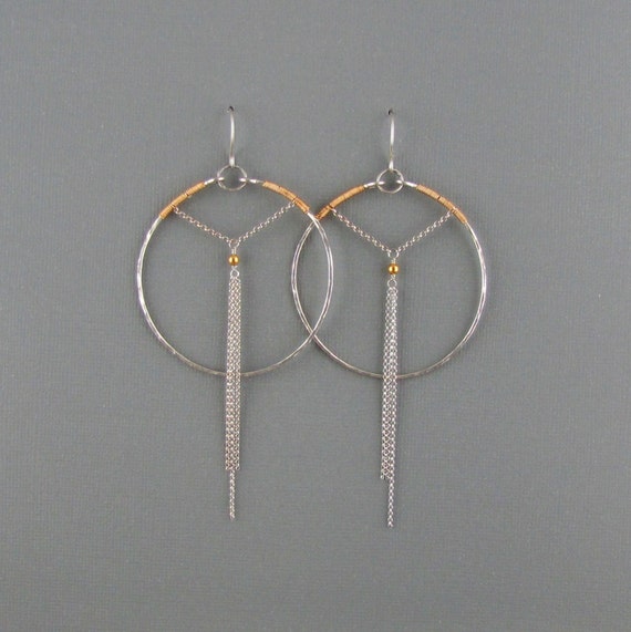 Large gold dangle hoop earrings