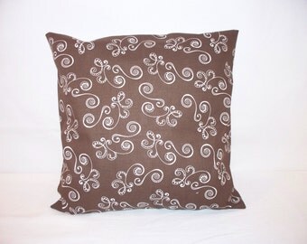 12" x 12" Cocoa and Off White Swirl Print Decorative Pillow Cover