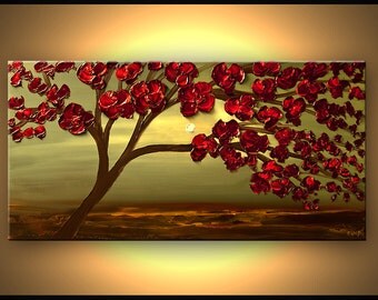 Abstract Painting Acrylic Painting Modern Palette Knife Cherry Blooming Tree Impasto Landscape MADE-TO-ORDER by Osnat