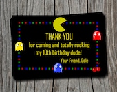 Retro 80's Themed Pac Man Thank You Note or  Birthday Party Invitation Card All Ages  - Any Color