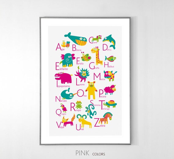 Italian Alphabet Poster With Animals From A To Z Big Poster