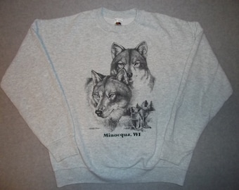 90s Vintage Howling Wolves Hipster Teen Wolf Sweatshirt Minocqua ...