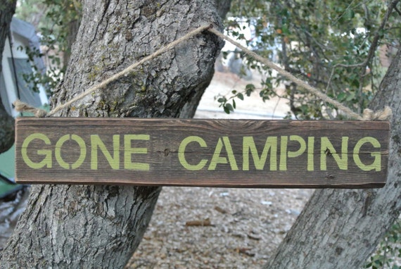Rustic Wood Gone Camping hanging sign