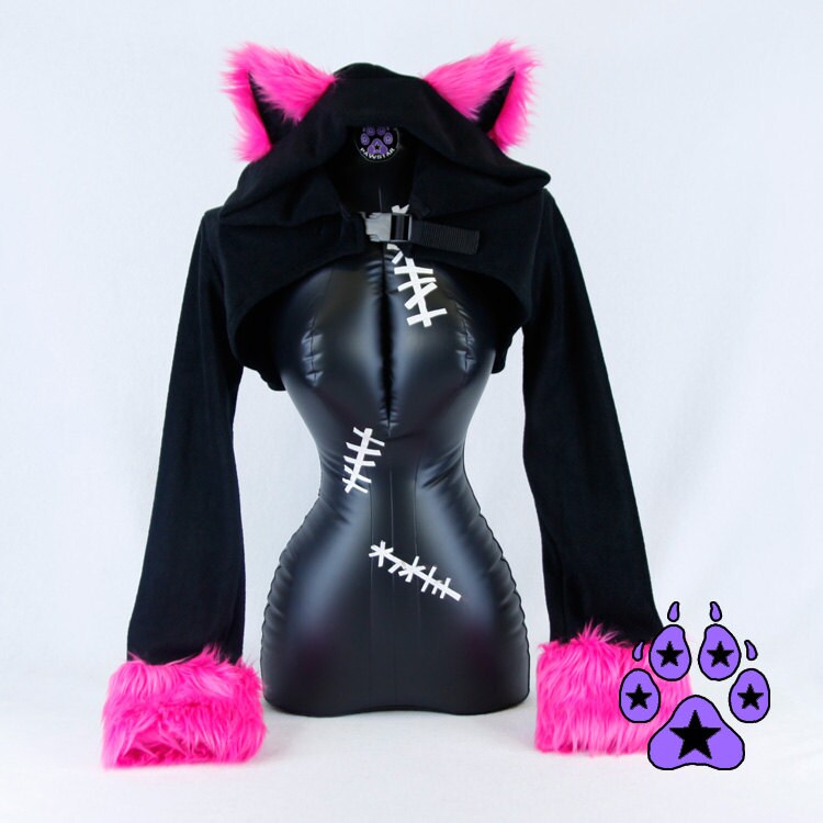 Pawstar KITTY Shrug Cat Ears Crop Top Jacket Hoodie Buckle