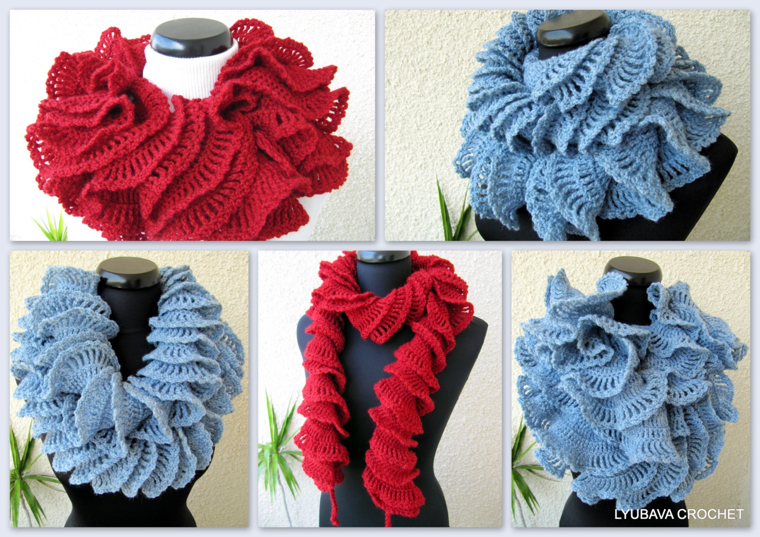 Crochet Scarf PATTERN Ruffle Scarf Crochet by LyubavaCrochet