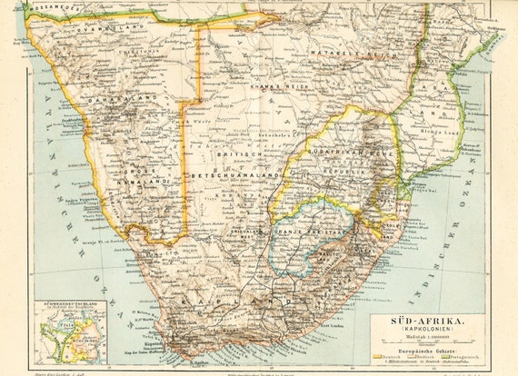 Colonial South Africa map print European colonies in Africa