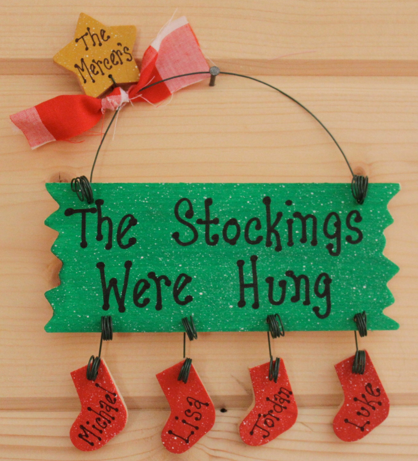 Personalized Family Christmas Tree Ornament The Stockings Were Hung Folk Art Primitive Gift