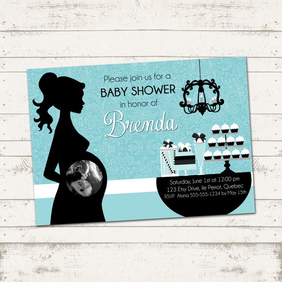 Baby Shower Invitation- Elegant Silhouette - Turquoise, Paisley, Cupcakes, Sonogram Photo - Custom, Digital, Printable designs Il_570xn