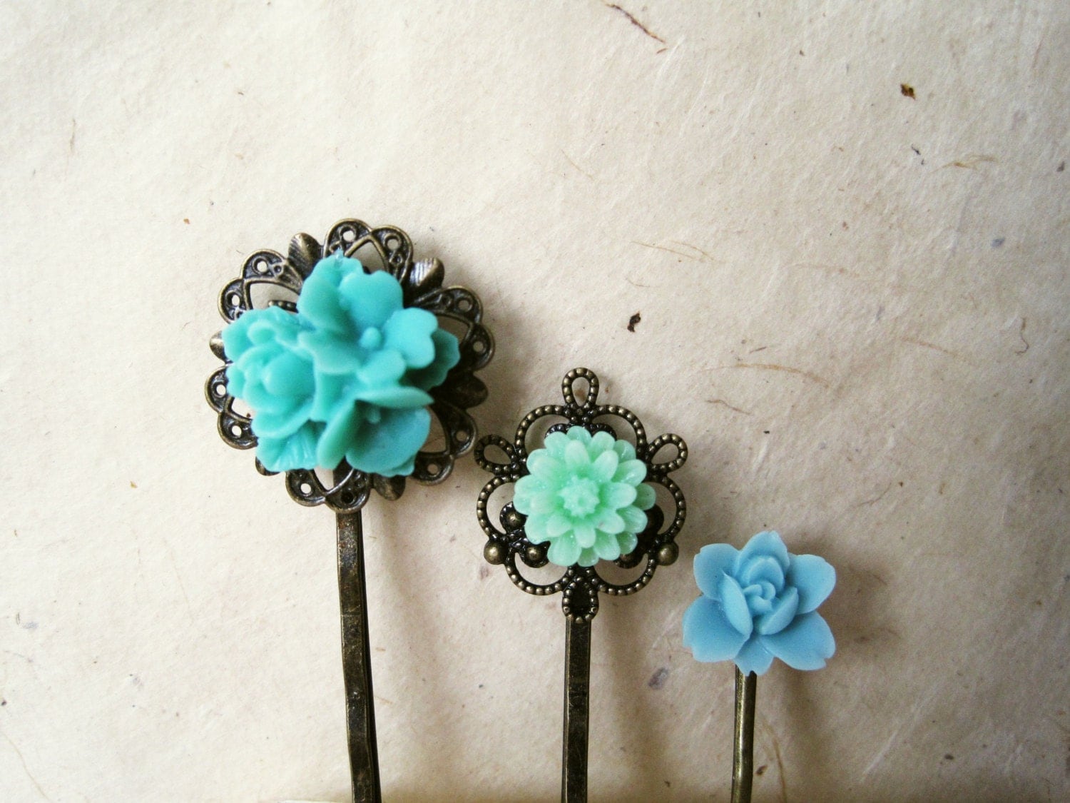 Mint Green Hair Accessories. Resin Flower Bobby Pins in Teal, Baby Blue ...