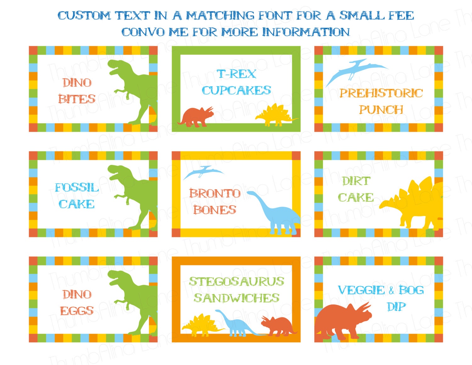 dinosaur printable buffet cards food tags name tags instant
