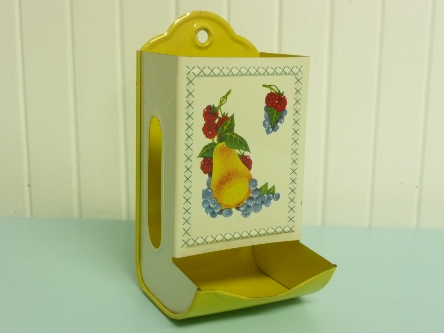 NICE Vintage Tin Metal Match Box Holder Lovely Bright Yellow
