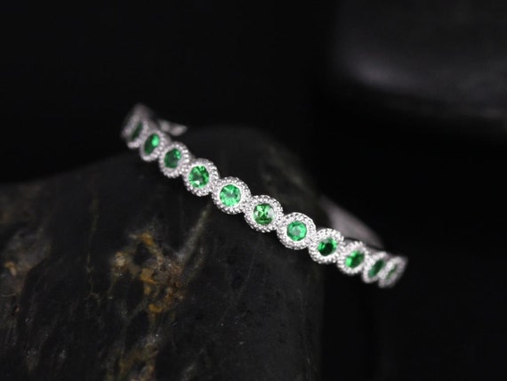 Petite Bubbles 14kt Bezel Tsavorite Green Garnet WITH Hand Milgrain Beading HALFWAY Eternity Band (Available in Diamonds and Other Metals)
