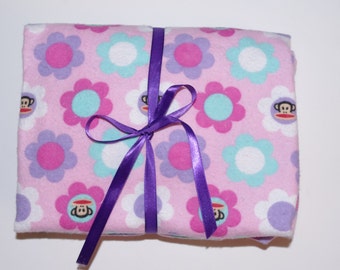 Pack n Play Sheet - Baby/Toddler Fitted Cotton Flannel Playard Sheet - Pink purple Aqua Monkey