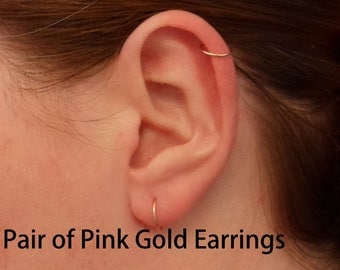 Pink Rose Gold Hoop Earrings PAIR Cartilage Tragus Helix Eyebrow Nose Ring Small Tiny Catchless Seamless Little Sleeper Hypoallergenic