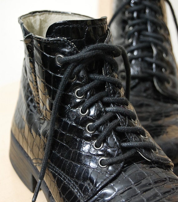 vintage foundry main croc embossed leather boot