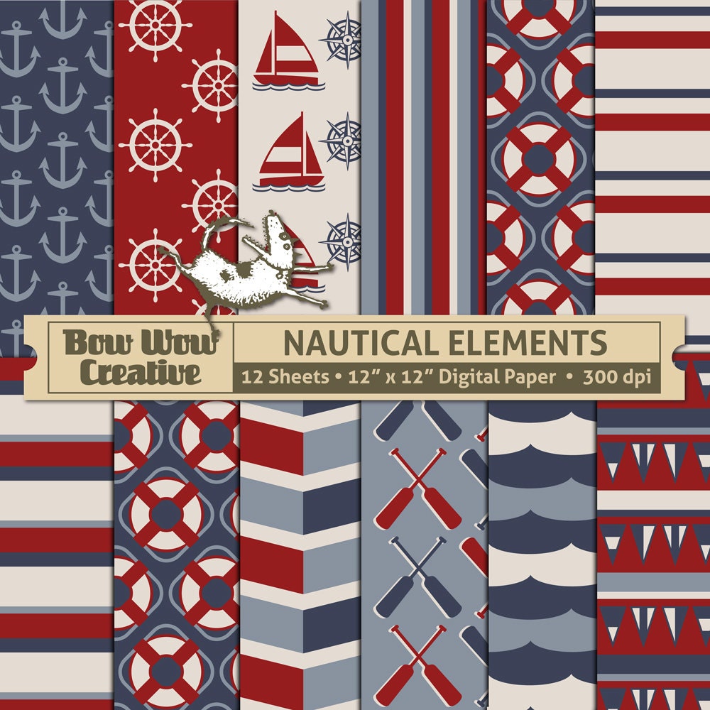 12 Nautical Theme Nautical Patterns Digital Scrapbook Paper
