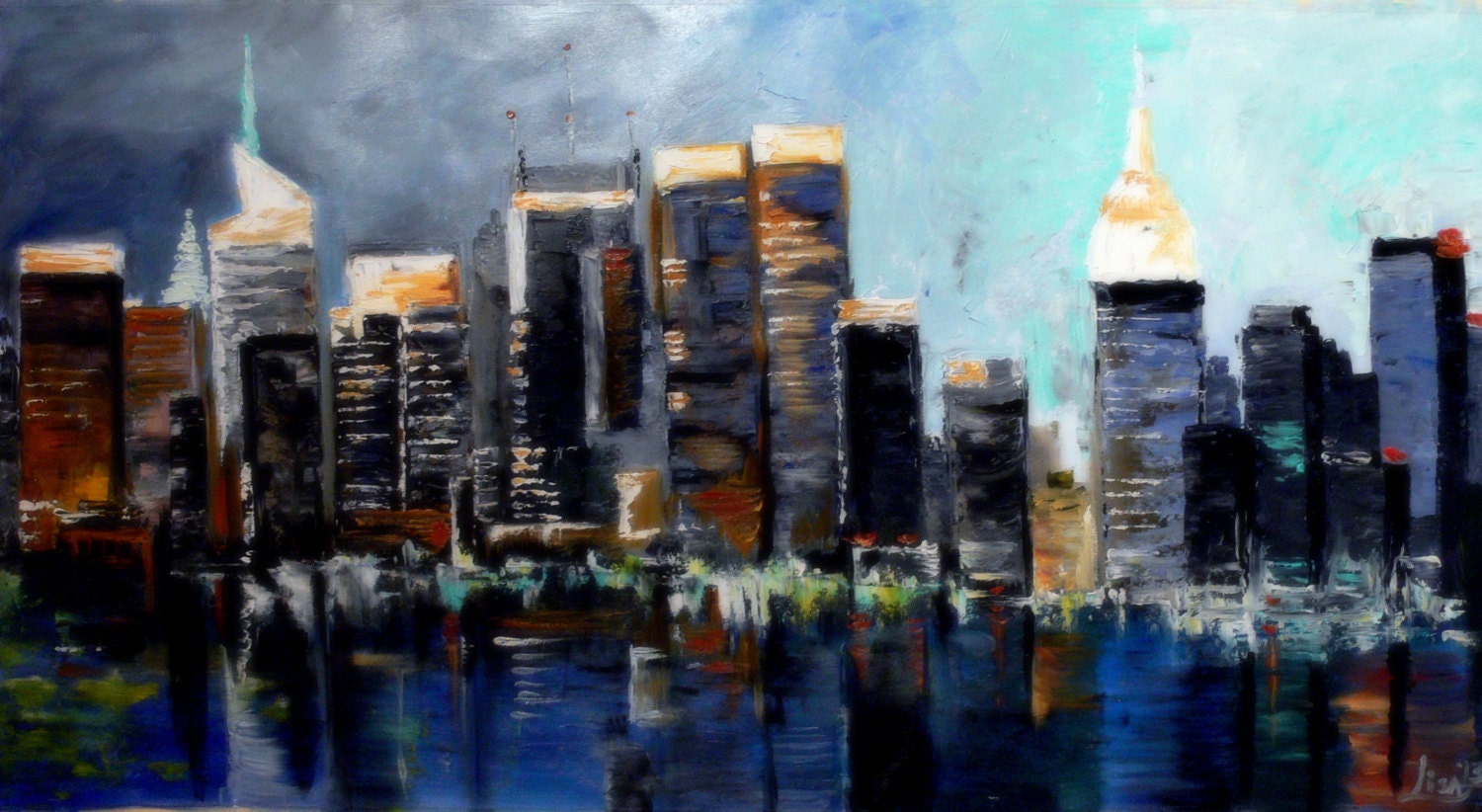 Original Oil Painting 48 x 26 New York City Manhattan
