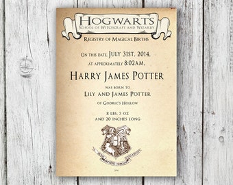 Digital Harry Potter Hogwarts School Birth Registry Birth Announcement