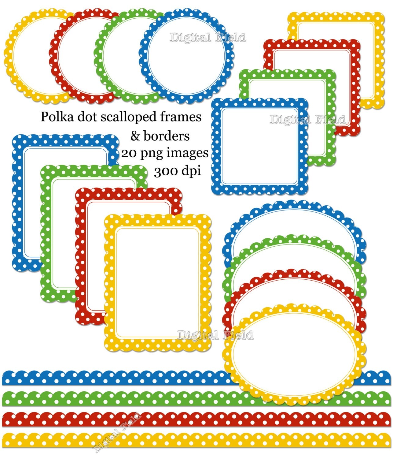 Polka Dot Scalloped Labels Frames and Borders Clip Art Set