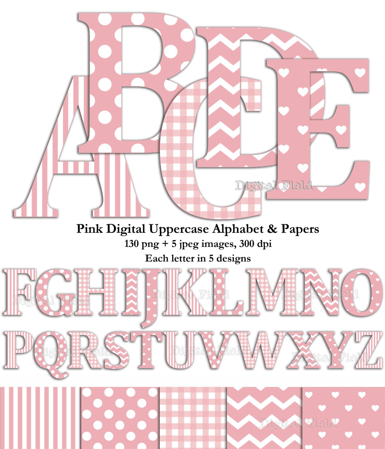 Pink uppercase alphabet clip art set & digital scrapbooking