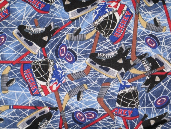 Hockey Equipment cotton fabric by Shamash & Sons by the yard