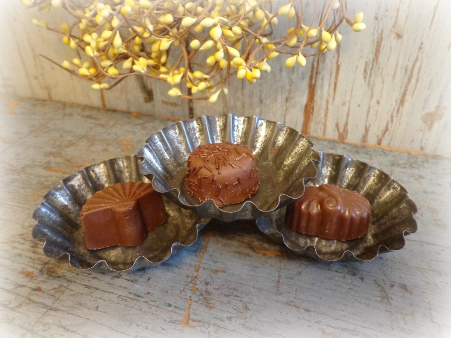 vintage primitive tart tins / maple sugar candy wax soap molds