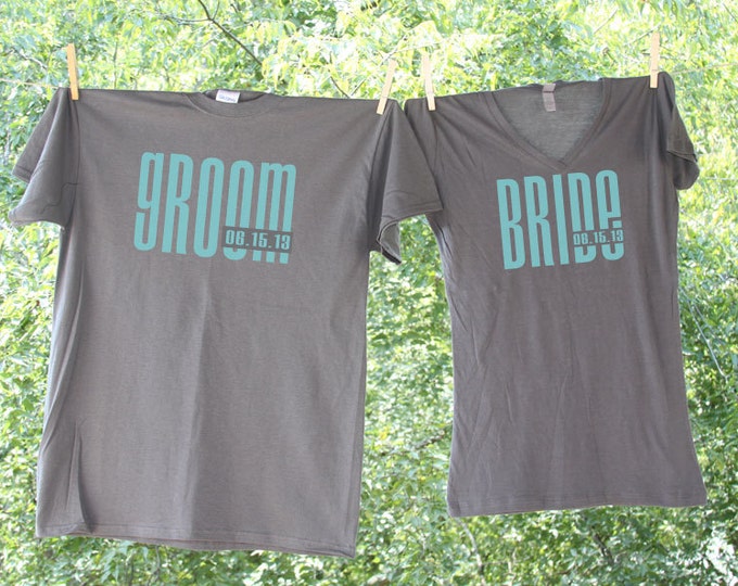 Bride & Groom Classic Droid with Date Matching Shirts - two shirts - 20LD 20MD