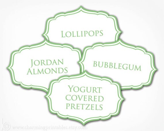Green Labels - PRINTABLE PDF File - Candy Buffet Tags, Labels for Wedding Bridal or Baby Shower, Birthday Party St Patricks Day Il_570xn