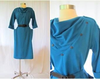 Vintage Dress | 1980s | Teal Dress by Leslie Fay | Medium
