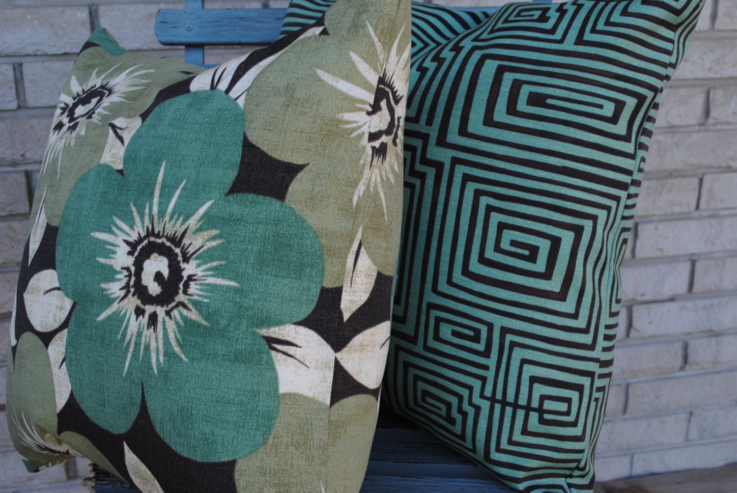 Outdoor Fabric Pillow Cover sage green and teal by simplyshades