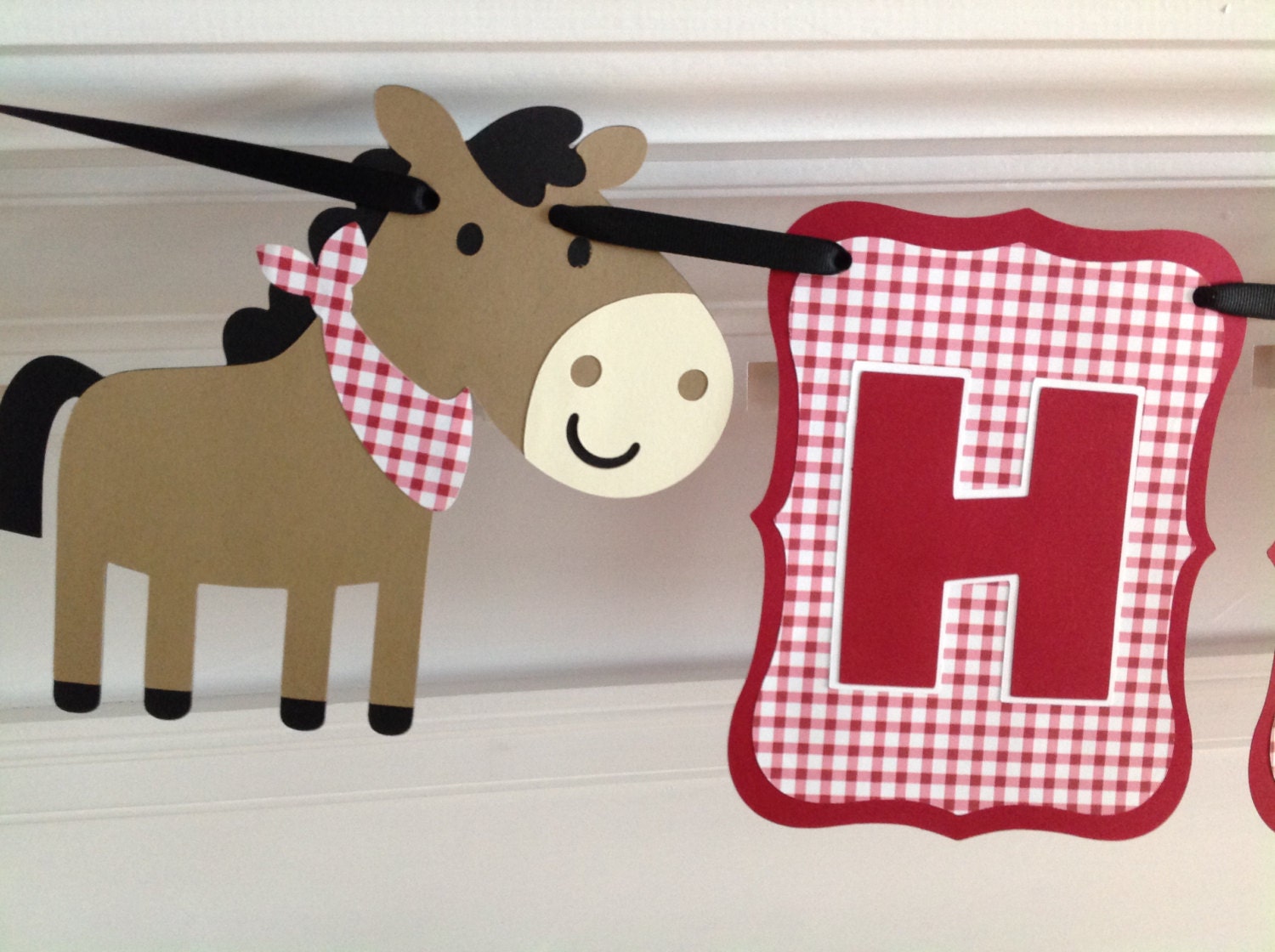 Cowboy/Cowgirl Western Horse Red Plaid Happy Birthday Banner