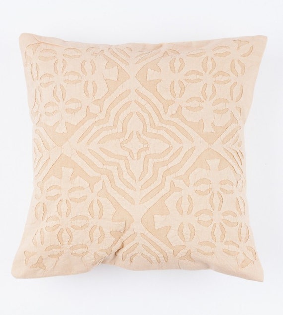 Organic Handmade Applique Pillow in Tan 41 by gypsya on Etsy