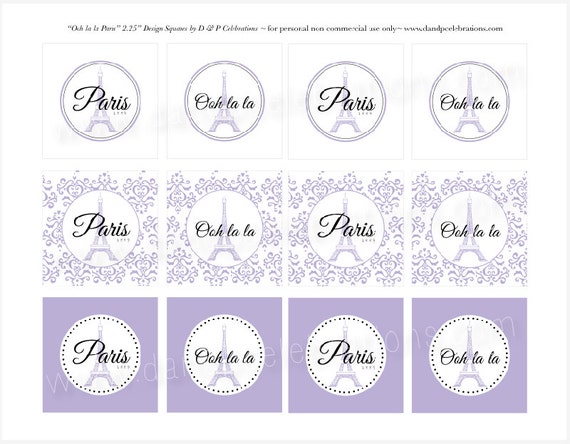 Paris in Lavender Party Squares Instant Download DIY Printable Page Il_570xn