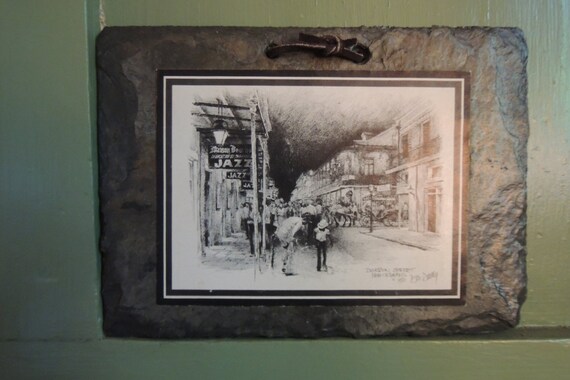 BOURBON STREET Print Don Davey dated 1980 on slate