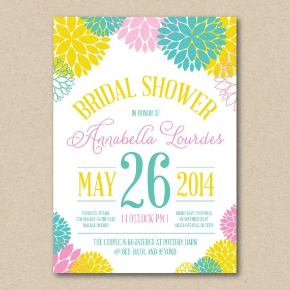 Bridal Shower Invitation, Floral, Flowers, Mums, Peonies, Colorful, White Background Il_570xn