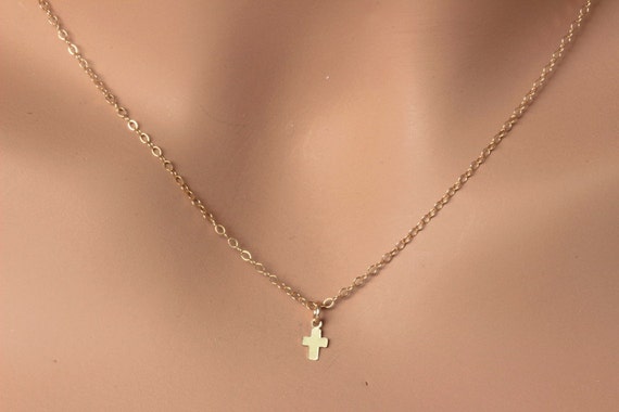 Tiny Gold Cross .14k Gold Fill Tiny Cross by rainbowearring