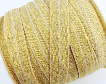 5/8" SPARKLE /Shimmery Fold Over Elastic - Gold Color - Gold Fold Over Elastic - Glitter Gold Elastic -Hair Accessories Supplies