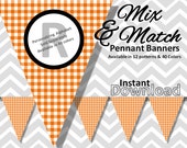 Orange Gingham Halloween Bunting Pennant Banner Instant Download, Mix & Match Banners: 12 patterns / 40 colors - Printable Party Decorations Il_170x135
