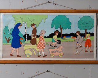 Vintage Belgian School Chart (Park Scene)