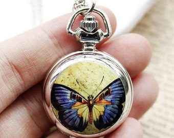 1pcs butterfly pocket watch charms pendant 25mmx25mm