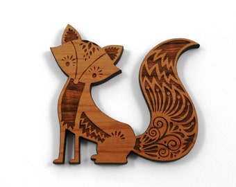 Laser Cut Supplies- 1 Piece.Woodland Fox Charms -Cherry Wood Laser Cut Fox -Brooch Supplies- Little Laser Lab Sustainable Wood Products