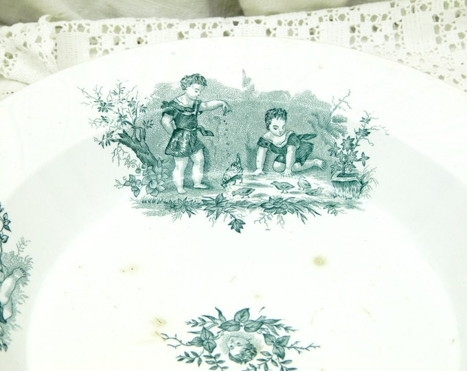 Large Antique French China Serving Bowl with a Cherub Motif / French Country Style Decor / Chateau Chic/ Shabby Chic/ Ceramic/ Angels/ Home Large Antique French China Serving Bowl with a Cherub Motif / French Country Style Decor / Chateau Chic/ Shabby Chic/ Ceramic/ Angels/ Home