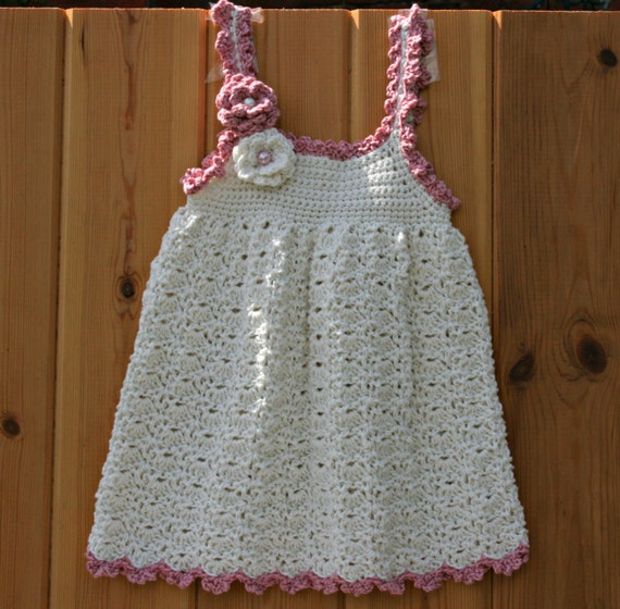 Infant baby dresses Hand crochet cotton little girls sun dress