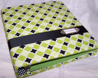 Recipe Binder,Recipe Dividers, Black and Green Medallion Fabric, Modern Fabric Covered Recipe Notebook
