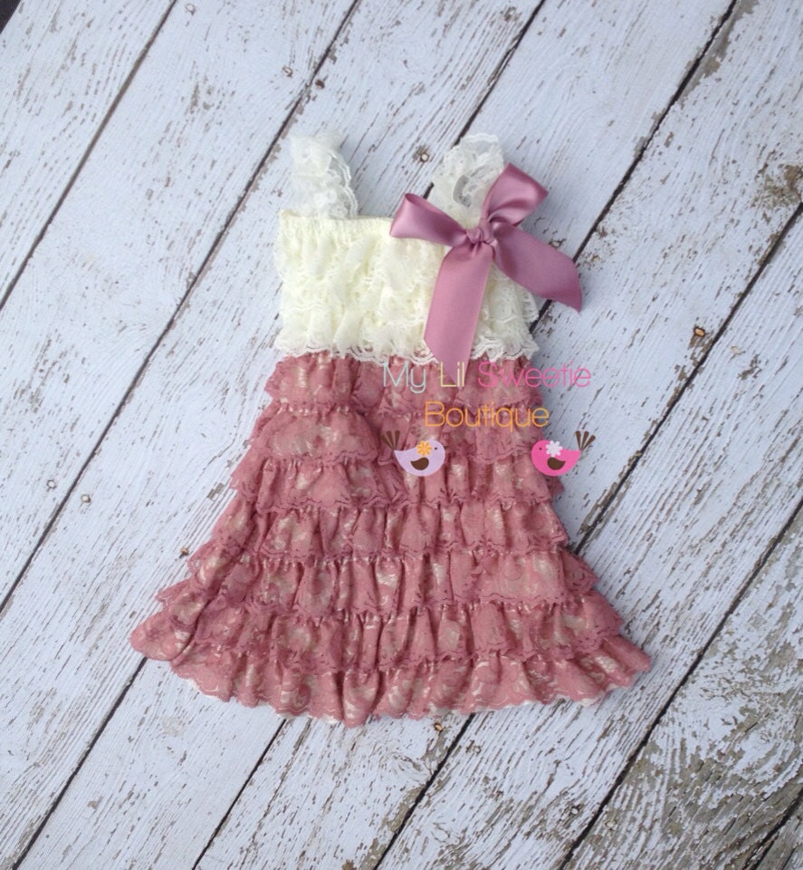 Ivory rose dress dusty rose Lace dress baby girl outfit